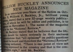 Announcement of William F. Buckley's _National Review_ in the first issue of _Right_.