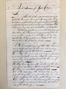 Petition regarding Commons, page 1, circa 1800-1801, Bates Family Papers (MS 65), Box 1, folder 5